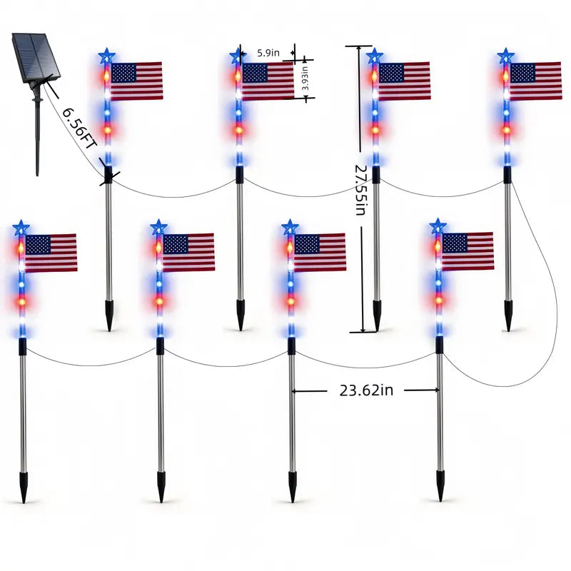 8-Piece Flag Light Set – 4th of July Decorations with 8 Lighting Modes – Ideal for Independence Day Pathways, Gardens, and Yard Decor-ABB8