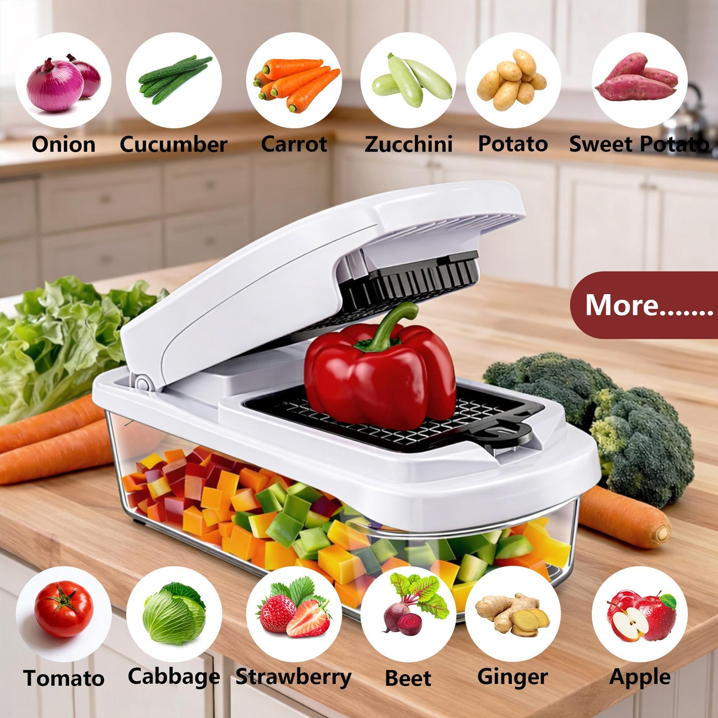 Vegetable Chopper,15-in-1 Multifunctional Food Chopper,Professional Onion Chopper with 8 Blades,Vegetable Cutter with Container for Salad,Potato,Carrot,and Garlic; Essential Kitchen Tool-HZ