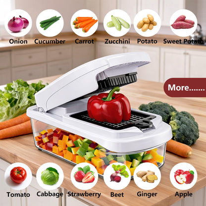 Vegetable Chopper,15-in-1 Multifunctional Food Chopper,Professional Onion Chopper with 8 Blades,Vegetable Cutter with Container for Salad,Potato,Carrot,and Garlic; Essential Kitchen Tool-HZ