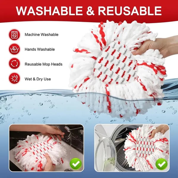 🔥 Spin Mop Heads with Scrubbing Pad - 2024 Upgraded 2-in-1 Mop Head for O-Cedar EasyWring 1-Tank System. Built-in Scrub Pads for Stuck-on-ZZQ