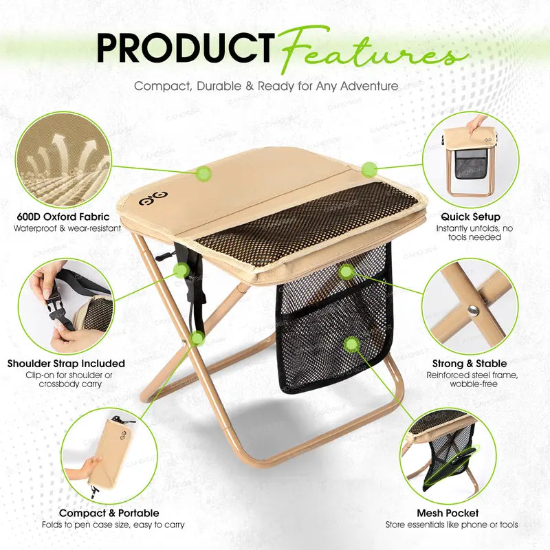 🔥Portable Outdoor Folding Chair with Shoulder, Strap Ultra Light 1.5 lbs, Max Load 400lb, Two Side Pockets Velcro Storage for Camping Hiking Fishing BBQ Parties⛱️-TJY