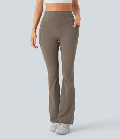 High Waisted Scrunch Butt Lifting Tummy Control Pocket Shaping Yoga Bootcut Leggings-H1