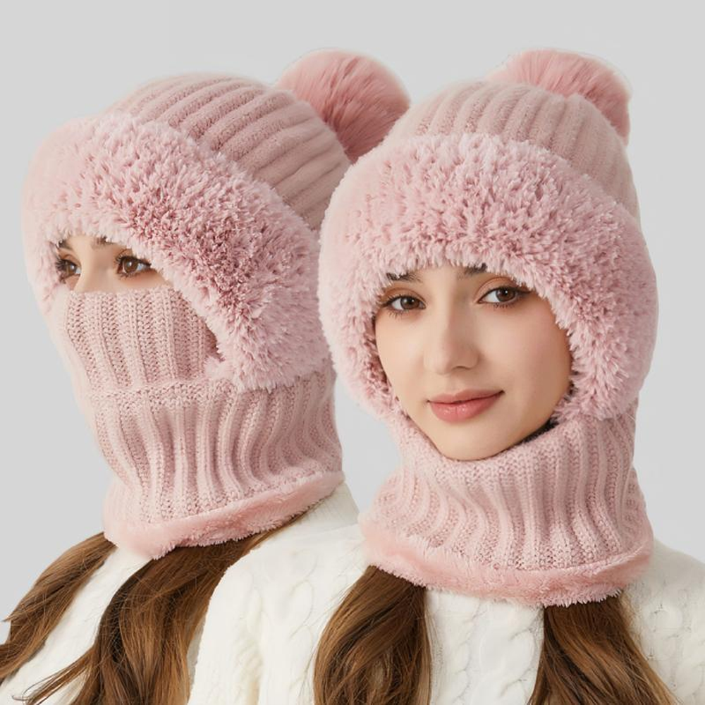 🏆Hot Sale🔥Women's Solid Color Pom Pom Decor Beanie Hat🌟Casual Warm Thickened Knit Hat for Fall & Winter, Fashion Accessories for Women & Girls Bonnet With Bunny Ears Bonnet-TJY