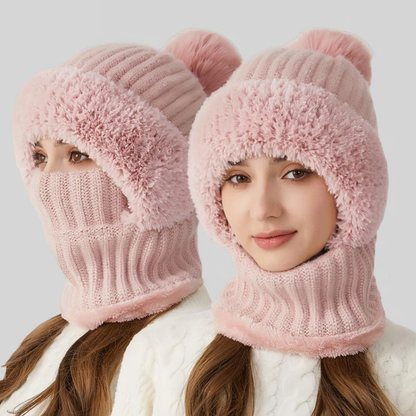 🏆Hot Sale🔥Women's Solid Color Pom Pom Decor Beanie Hat🌟Casual Warm Thickened Knit Hat for Fall & Winter, Fashion Accessories for Women & Girls Bonnet With Bunny Ears Bonnet-TJY