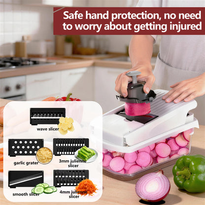 Vegetable Chopper,15-in-1 Multifunctional Food Chopper,Professional Onion Chopper with 8 Blades,Vegetable Cutter with Container for Salad,Potato,Carrot,and Garlic; Essential Kitchen Tool-HZ