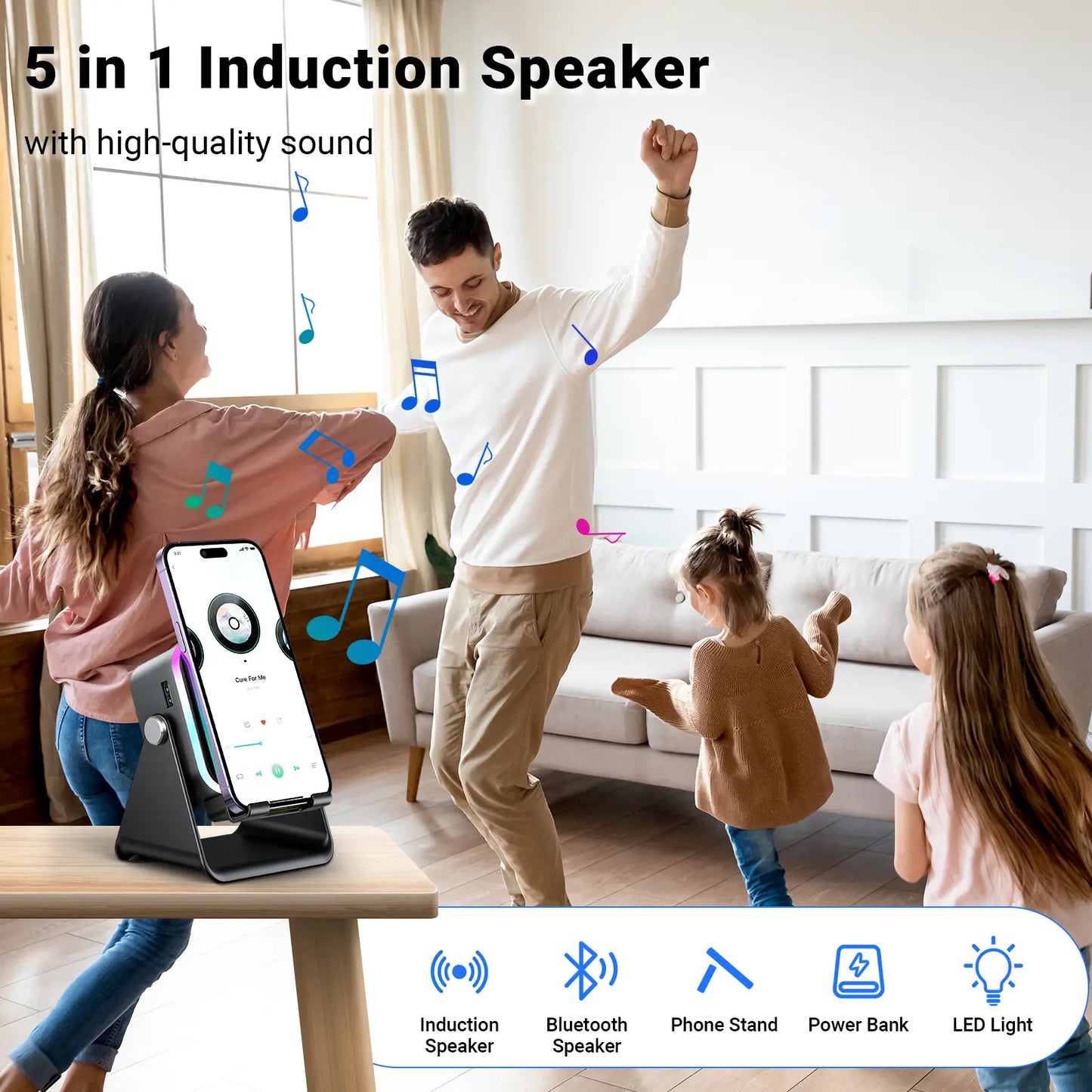 🏆Flash Sale⚡ Newly Upgraded! 🏆Wireless Speaker Phone Stand | 360° LED Universal Holder-W18