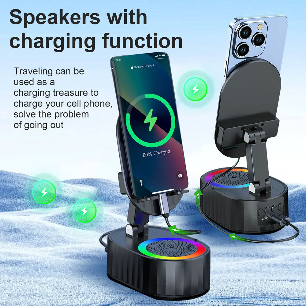 🔥Hot Sale 49% OFF🏆Wireless Induction Audio Bluetooth Speaker 5in1 Cellphone Holder USB Emergency Rechargeable (5000mAh) Portable Power Mobile Tablet Stand-TJY