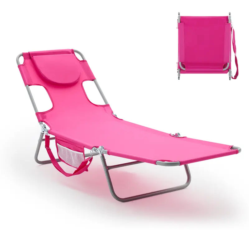 🔥Portable Beach Lounge Chair⛱️Folding Adjustable Chaise Lounge Chair with Backpack Straps & Side Pocket-TJY