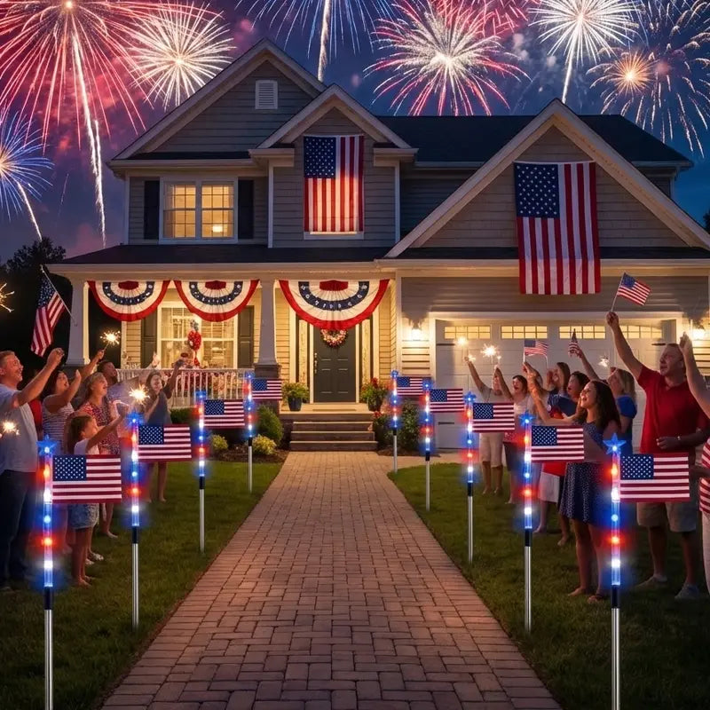 8-Piece Flag Light Set – 4th of July Decorations with 8 Lighting Modes – Ideal for Independence Day Pathways, Gardens, and Yard Decor-ABB8