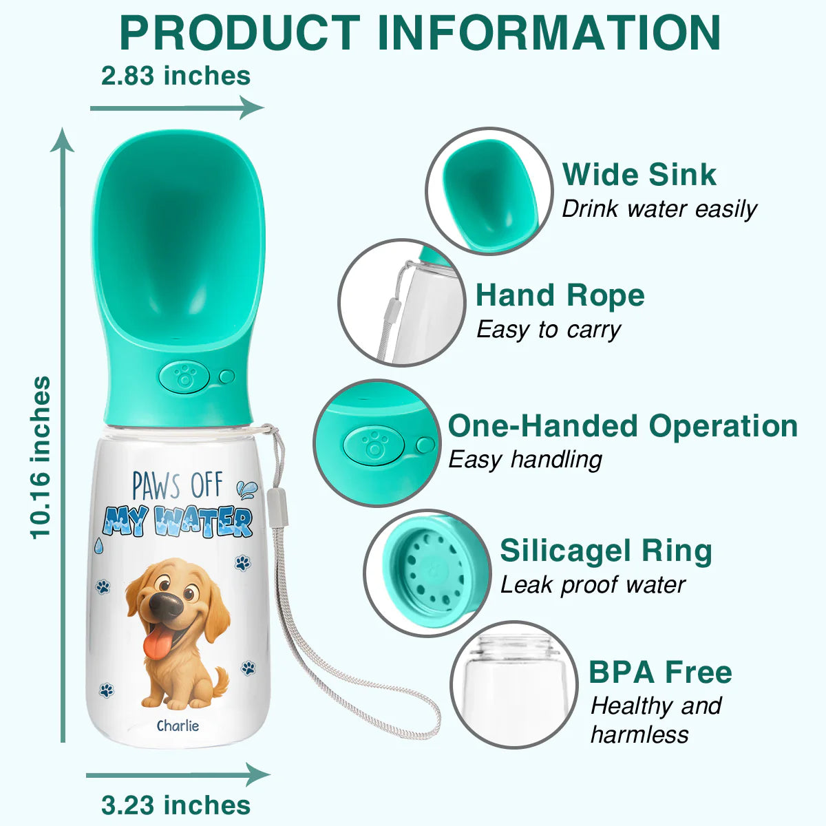 🥳2026 HOT SALE🥳💞50K+ SOLD!✨Personalized Custom Pet Water Bottle With Drinking Feeder-#YUN7