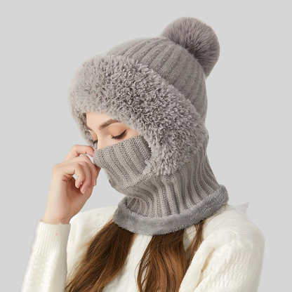 🏆Hot Sale🔥Women's Solid Color Pom Pom Decor Beanie Hat🌟Casual Warm Thickened Knit Hat for Fall & Winter, Fashion Accessories for Women & Girls Bonnet With Bunny Ears Bonnet-TJY