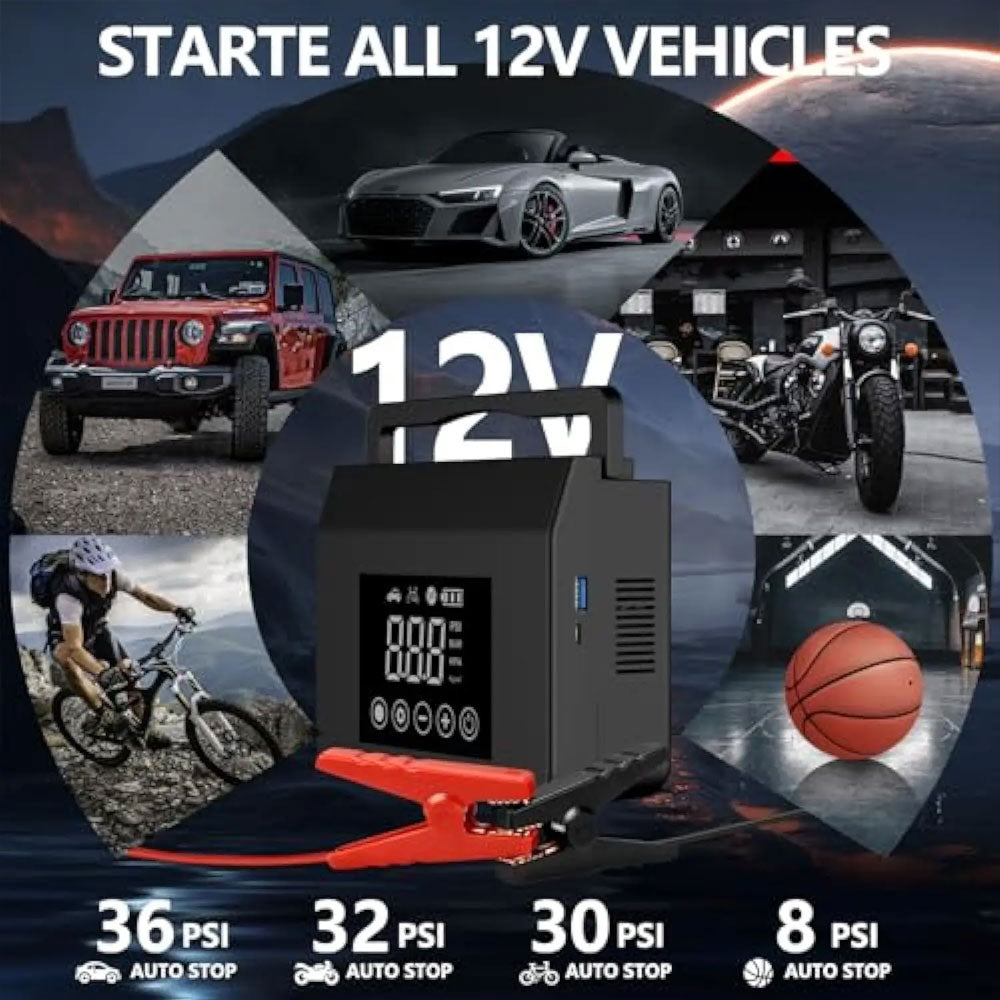 🔥Arrancador de coche de 4000 A con inflador de neumáticos de 150 PSI, batería externa de 15 000 mAh y luz LED. Fiable a -20 °F. Compatible con la mayoría de coches y camiones Conveniencia para conducir en invierno-TJY