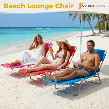 🔥Portable Beach Lounge Chair⛱️Folding Adjustable Chaise Lounge Chair with Backpack Straps & Side Pocket-TJY