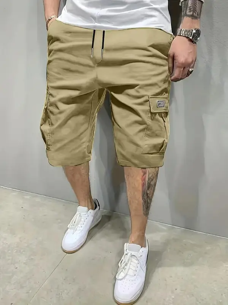 🏆3-Piece 🔥 Men's Shorts Set - Brown Black & Green - Slanted Pockets - Versatile Casual Wear - 3-Piece Bottoms for Everyday Use Menswear Overalls shorts men-TJY