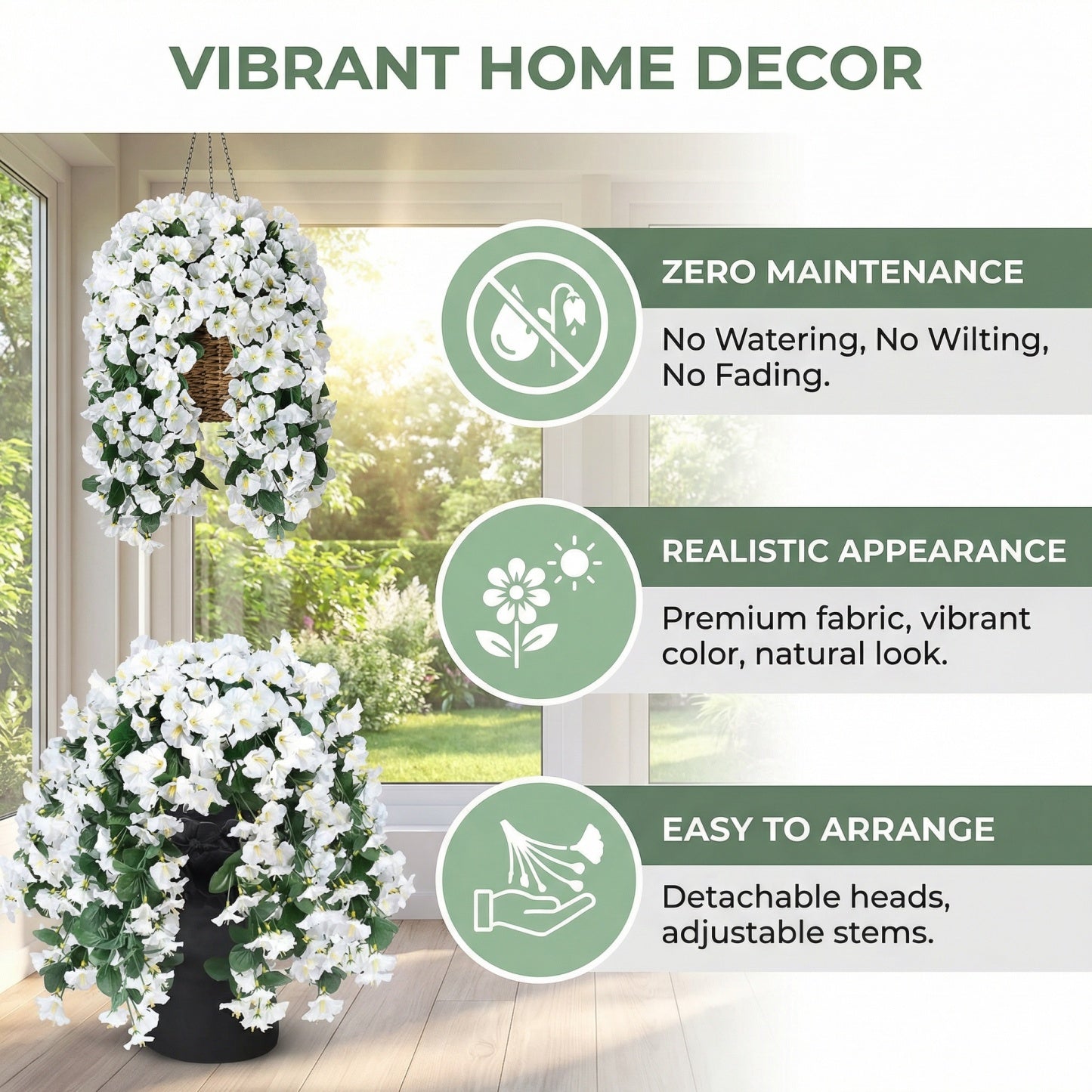 Artificial Faux Hanging Flowers Plants - UV resistant, Waterproof, Windproof , No watering , No wilting -GD