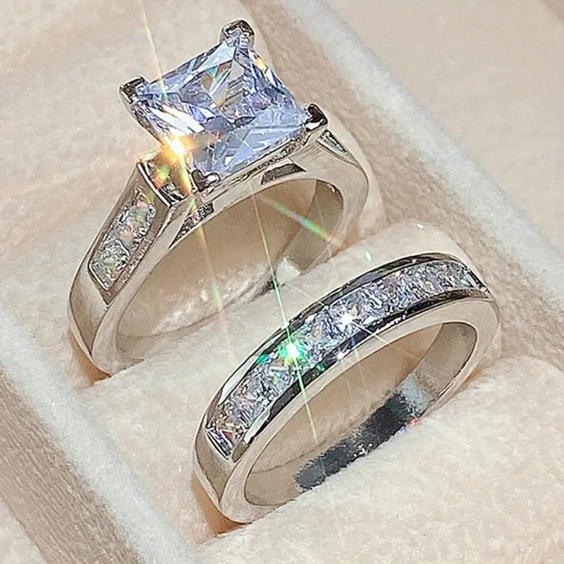 ✨2-Piece Set Fashion Sparkling Cubic Zirconia Rings for Women ✨Valentine's Day Gift, Wedding Anniversary, Party Jewelry-ABB8