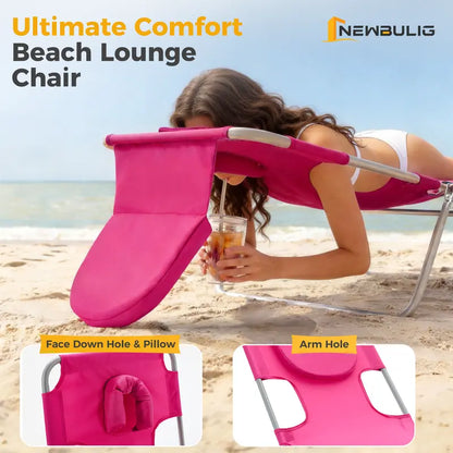 🔥Portable Beach Lounge Chair⛱️Folding Adjustable Chaise Lounge Chair with Backpack Straps & Side Pocket-TJY