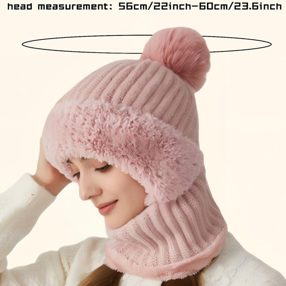 🏆Hot Sale🔥Women's Solid Color Pom Pom Decor Beanie Hat🌟Casual Warm Thickened Knit Hat for Fall & Winter, Fashion Accessories for Women & Girls Bonnet With Bunny Ears Bonnet-TJY