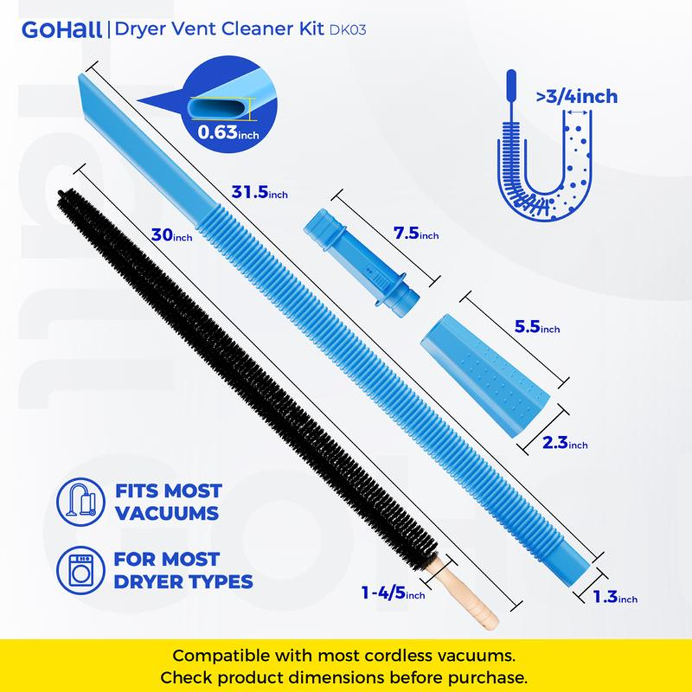 🎁Dryer Vent Cleaner Kit 2 Pieces 🌟 Compatible with Most Vacuum Cleaners Lint Brush & Hose Attachment with Stretch Universal Connector Quick Lint Remover for Deep Cleaning Machine-TJY