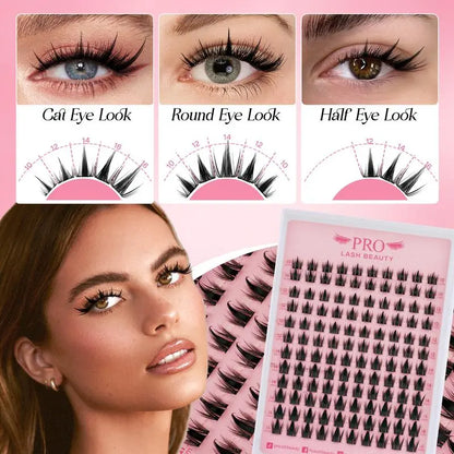 ❤️73% Hot Fresh Launch ProLashBeauty Lash Clusters Sunrise Long Lasting Eyelashes Extensions Kit DIY lashes Extensions C D Curl Invisible Band Beginners Manga Lashes Tweezer & Glue & Remover all in one for DIY Eyelash at Home-XA