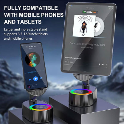 🔥Hot Sale 49% OFF🏆Wireless Induction Audio Bluetooth Speaker 5in1 Cellphone Holder USB Emergency Rechargeable (5000mAh) Portable Power Mobile Tablet Stand-TJY