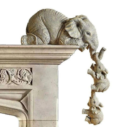 ❤️3-Piece Hand-Painted Elephant Family - Hanging Mother & 2 Babies Shelf Sitter Set - A926