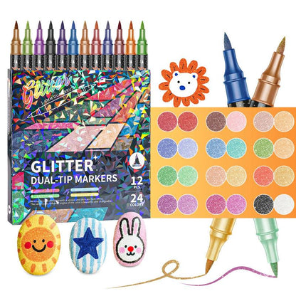 🎨Glitter Effect Brush Markers🥇✨: Create Sparkling Art Smoothly 🥳(🌈24-96 Colors | Smooth No Clog | No Bleed Through📝)-GD