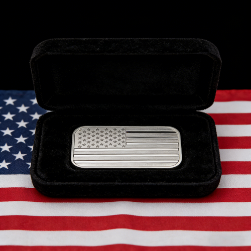 1 Ounce (1 oz) Silvertowne Mint .999 Silver American Flag Bar-ABB8
