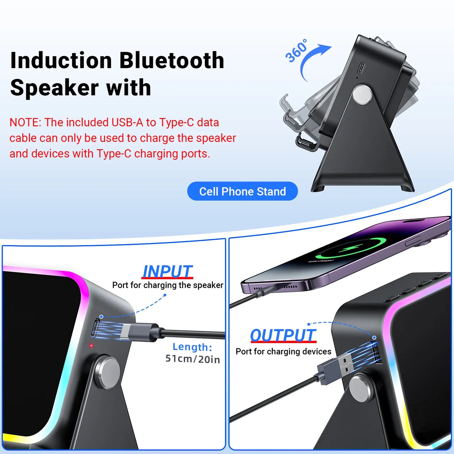 🏆Flash Sale⚡ Newly Upgraded! 🏆Wireless Speaker Phone Stand | 360° LED Universal Holder-W18
