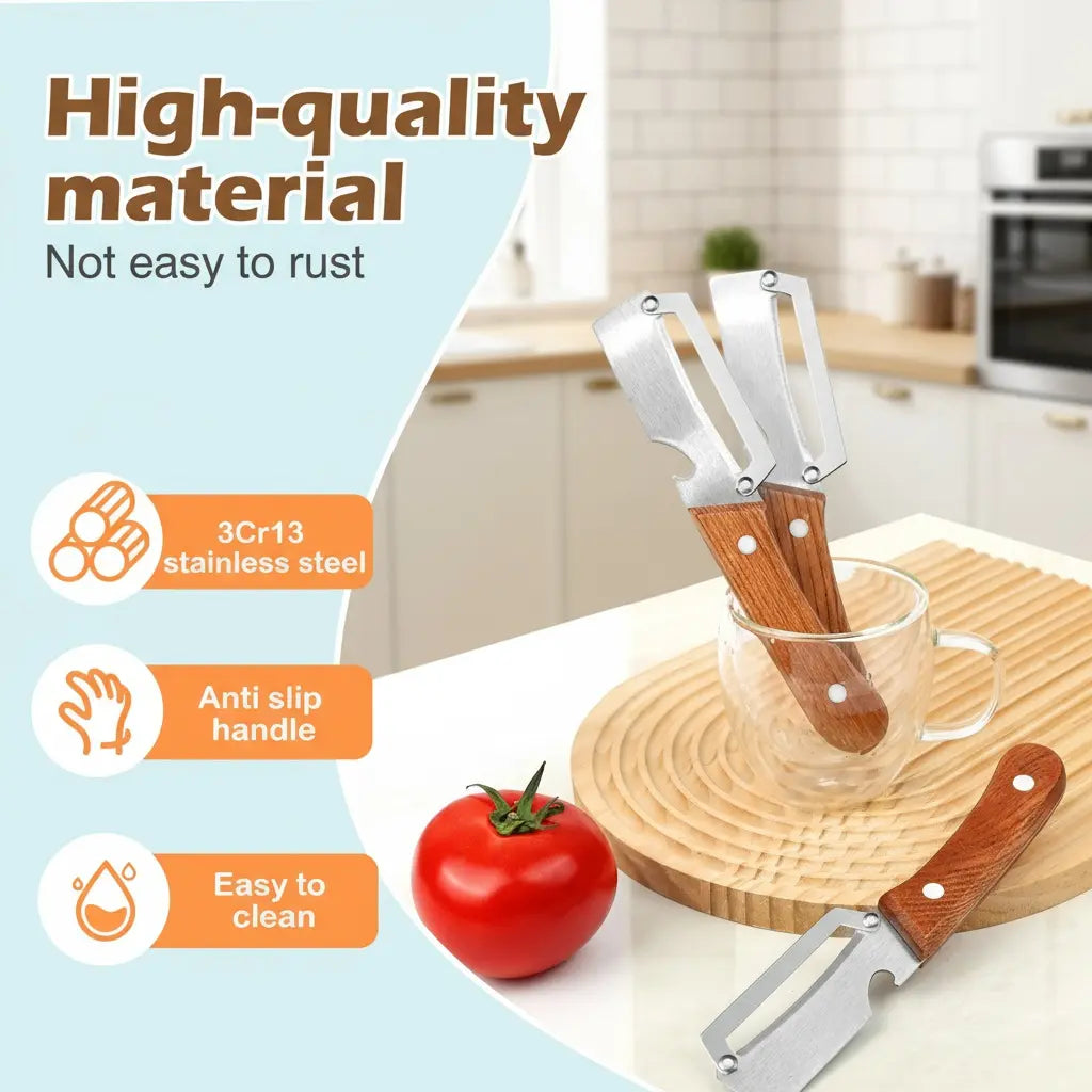 Multi Functional Vegetable Peeler for Kitchen-Wooden Handle, Potato Fruit Peeler with Bottle Opener Function, Durable Kitchen Helper-ABB8