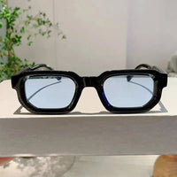 black-framed blue slices