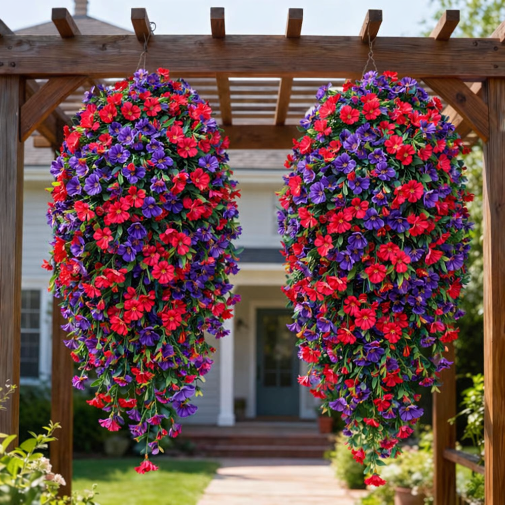 Artificial Faux Hanging Flowers Plants - UV resistant, Waterproof, Windproof , No watering , No wilting -GD