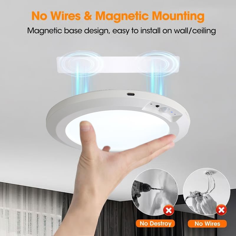 2026 New Rechargeable Motion Sensor Ceiling Light with Remote - Magnetic Wireless Ceiling Light Battery Powered for Closet Shower Stairs Shed Hallway Porch Patio ect-GD