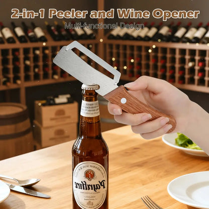 Multi Functional Vegetable Peeler for Kitchen-Wooden Handle, Potato Fruit Peeler with Bottle Opener Function, Durable Kitchen Helper-ABB8