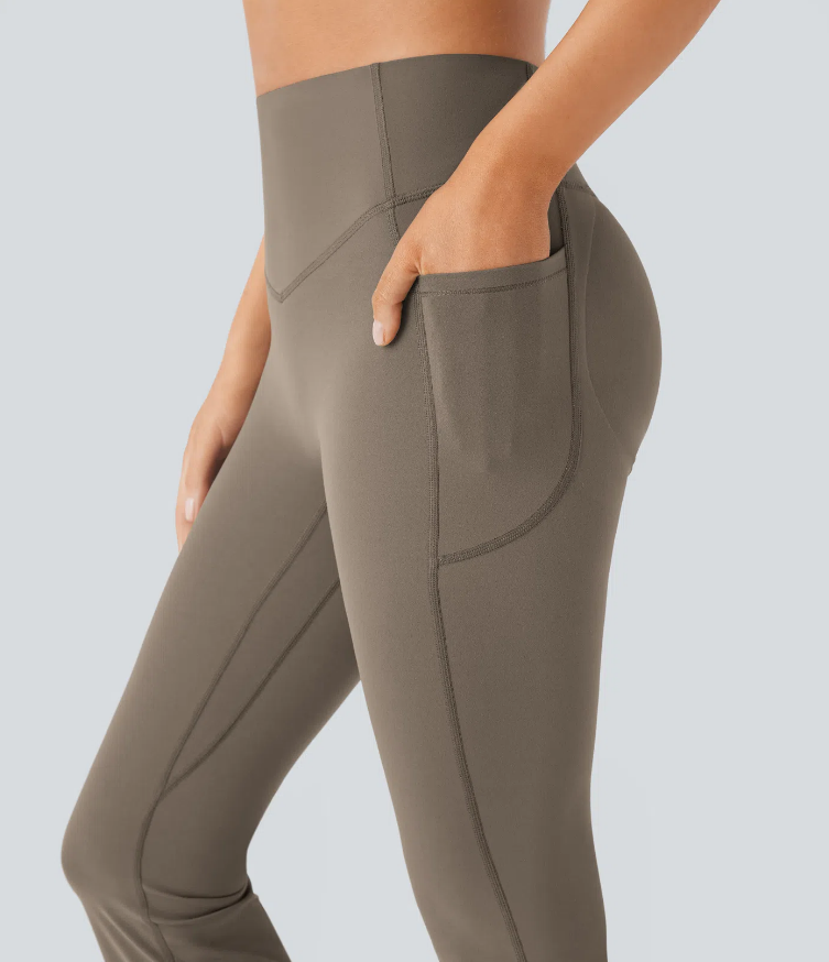 High Waisted Scrunch Butt Lifting Tummy Control Pocket Shaping Yoga Bootcut Leggings-H1