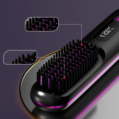 ⚡50K+ SOLD!💁‍♀️Wireless Ceramic Heating Hair Straightening Hairbrush-H1
