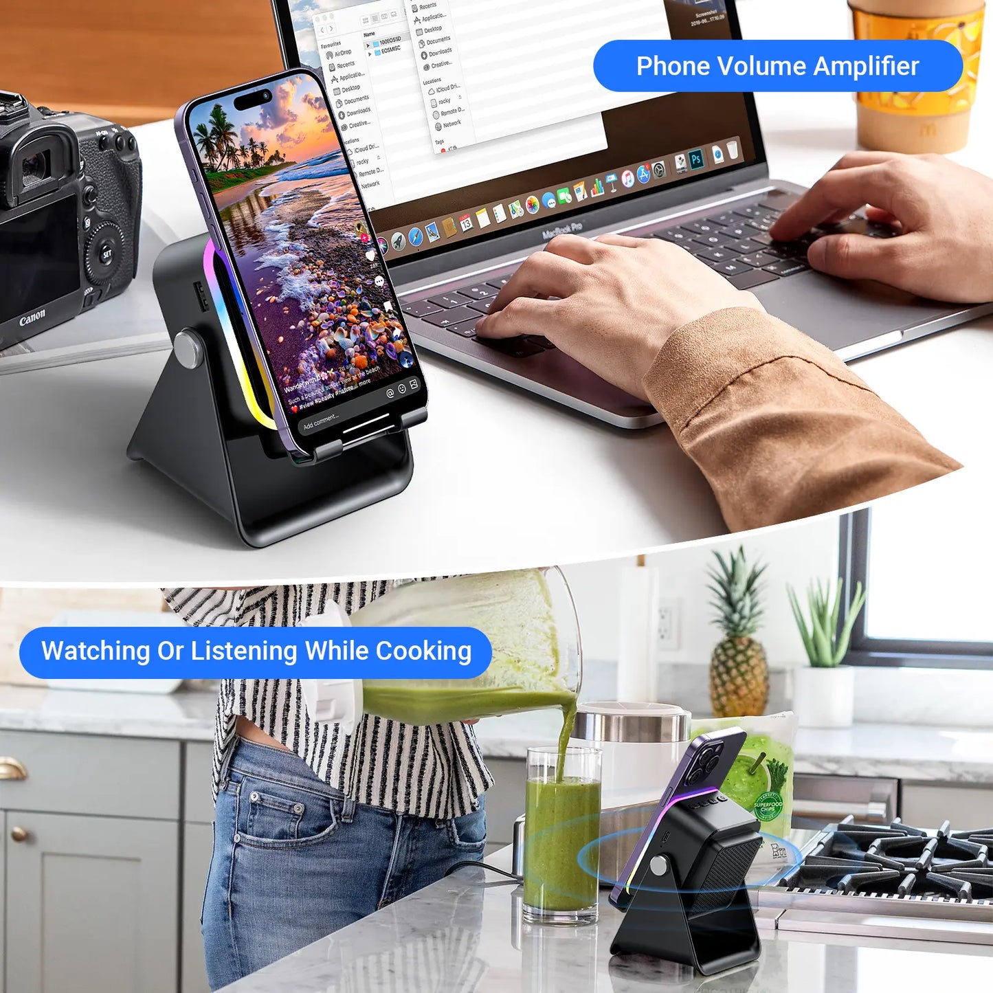 🏆Flash Sale⚡ Newly Upgraded! 🏆Wireless Speaker Phone Stand | 360° LED Universal Holder-W18
