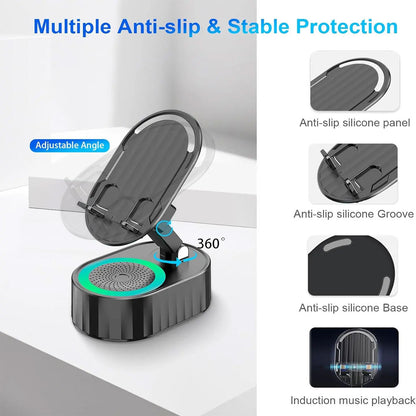 🔥Hot Sale 49% OFF🏆Wireless Induction Audio Bluetooth Speaker 5in1 Cellphone Holder USB Emergency Rechargeable (5000mAh) Portable Power Mobile Tablet Stand-TJY