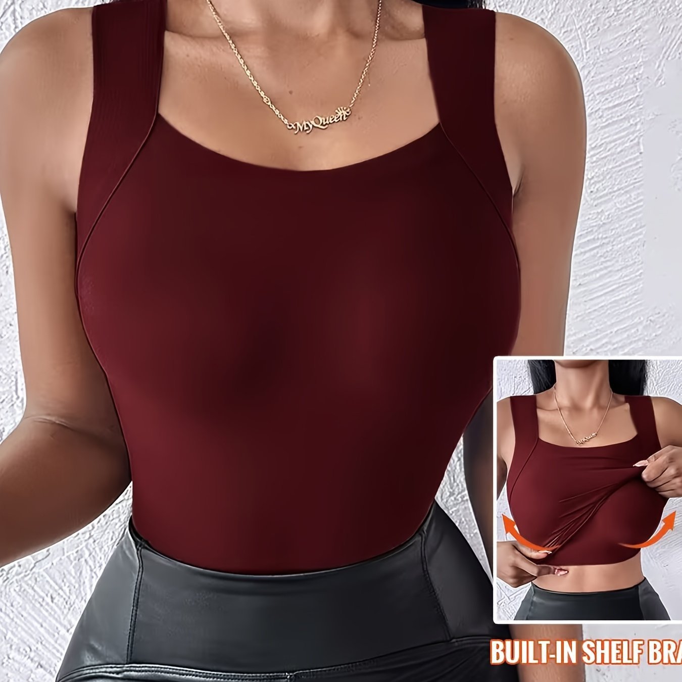 🔥💐Women's U Neck Thermal Tank Tops with Built-In Bra-H1