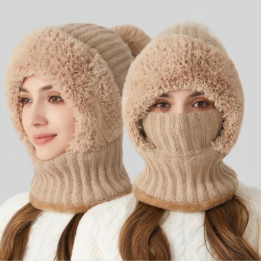 🏆Hot Sale🔥Women's Solid Color Pom Pom Decor Beanie Hat🌟Casual Warm Thickened Knit Hat for Fall & Winter, Fashion Accessories for Women & Girls Bonnet With Bunny Ears Bonnet-TJY