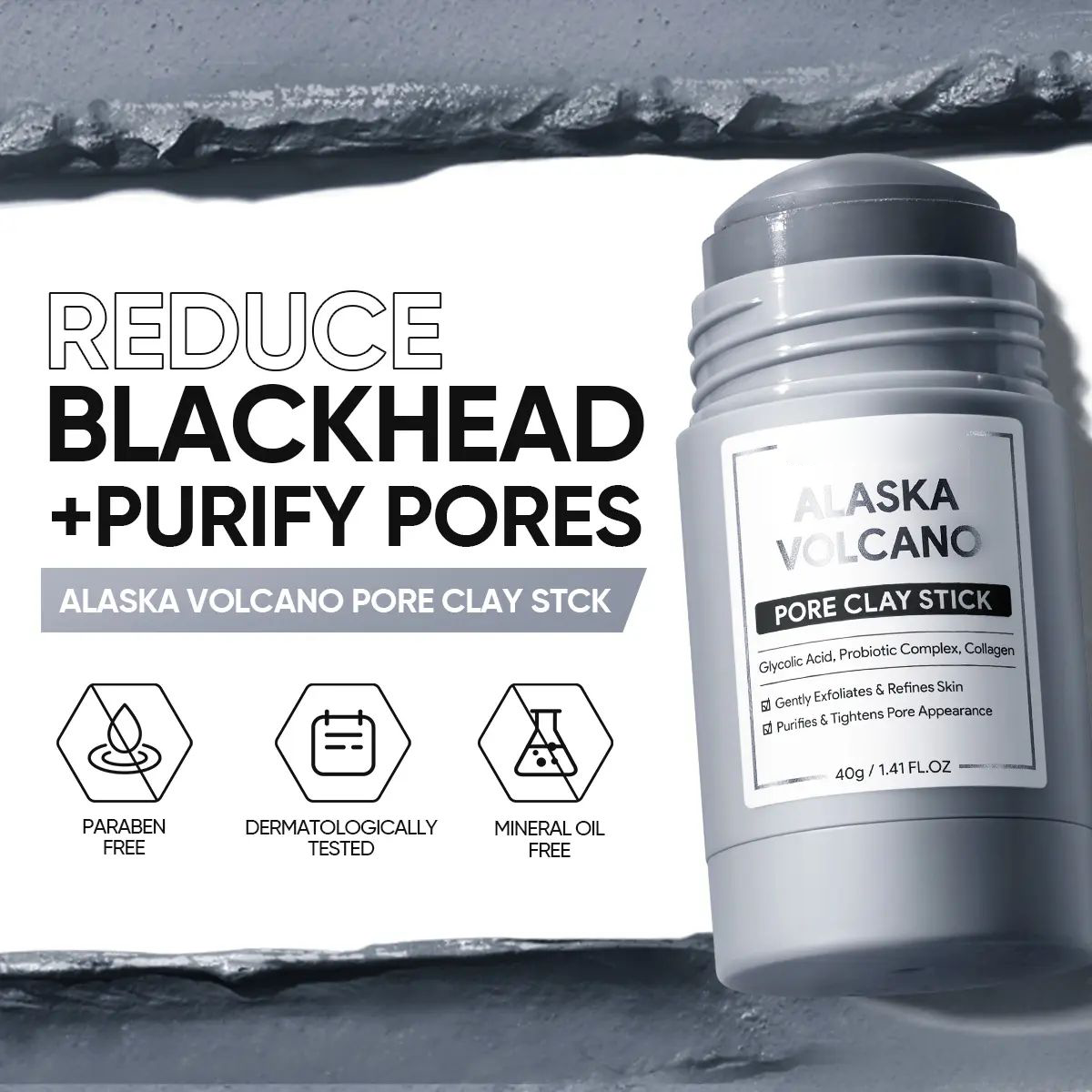Alaska Volcano Clay Stick,Cleansing Blackhead Remover FaceMask Stick-ABB8