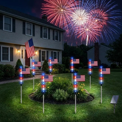 8-Piece Flag Light Set – 4th of July Decorations with 8 Lighting Modes – Ideal for Independence Day Pathways, Gardens, and Yard Decor-ABB8