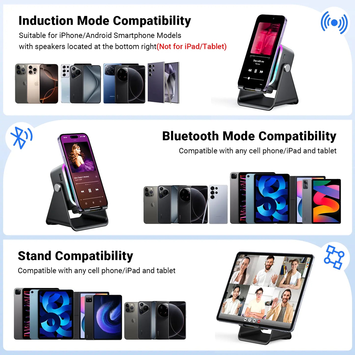 🏆Flash Sale⚡ Newly Upgraded! 🏆Wireless Speaker Phone Stand | 360° LED Universal Holder-W18