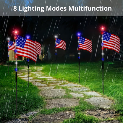 8-Piece Flag Light Set – 4th of July Decorations with 8 Lighting Modes – Ideal for Independence Day Pathways, Gardens, and Yard Decor-ABB8