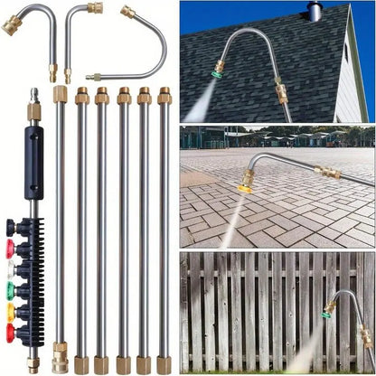 🔥Last Day 60% OFF👑Pressure Washer Extension Wand 10 Pack Power Washer Lance with 5 Atomization Nozzle Tips 1 Gutter Cleaner Attachment Curved Rod for Gutter Roof Drainage Walls Cleaning-TJY