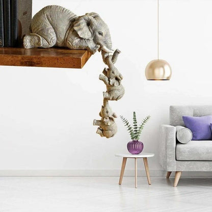 ❤️3-Piece Hand-Painted Elephant Family - Hanging Mother & 2 Babies Shelf Sitter Set - A926