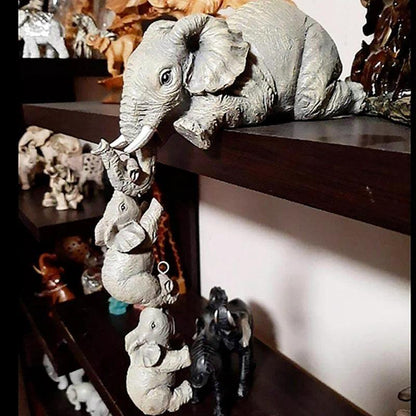 ❤️3-Piece Hand-Painted Elephant Family - Hanging Mother & 2 Babies Shelf Sitter Set - A926