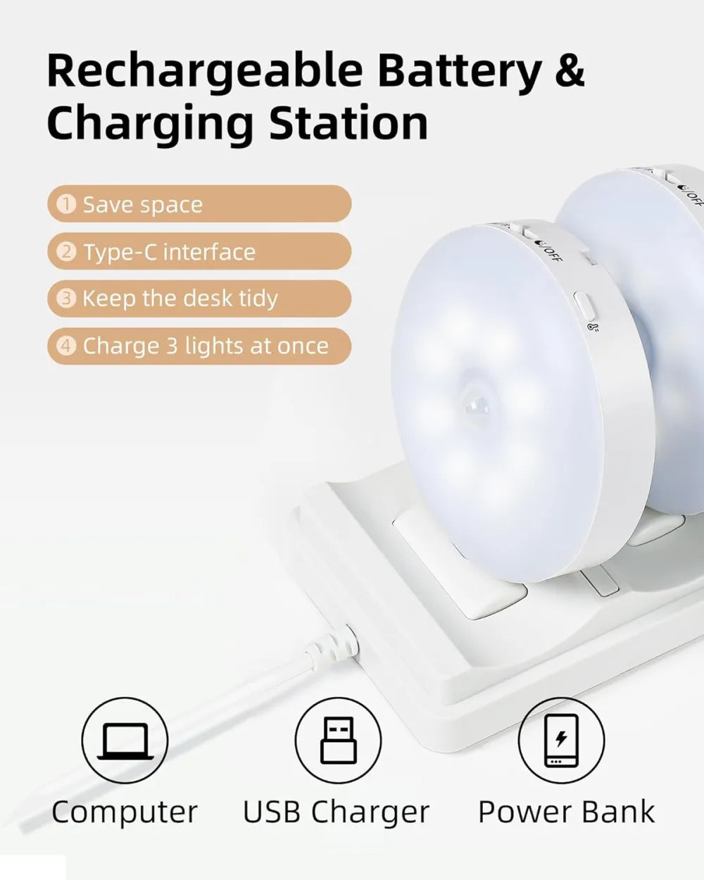 Under-cabinet lighting with charging station, rechargeable disc light strip with remote control-GD