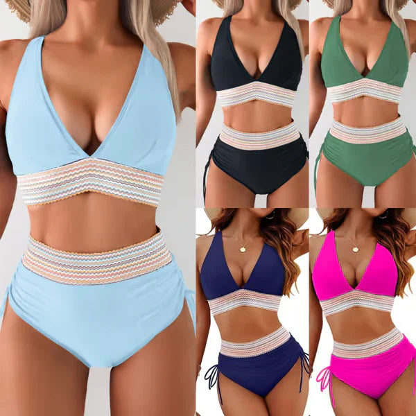 🎁Buy 2 Get 40% Off🎁💃High Waisted Tummy Control Color Block Bikini Set-ABB8