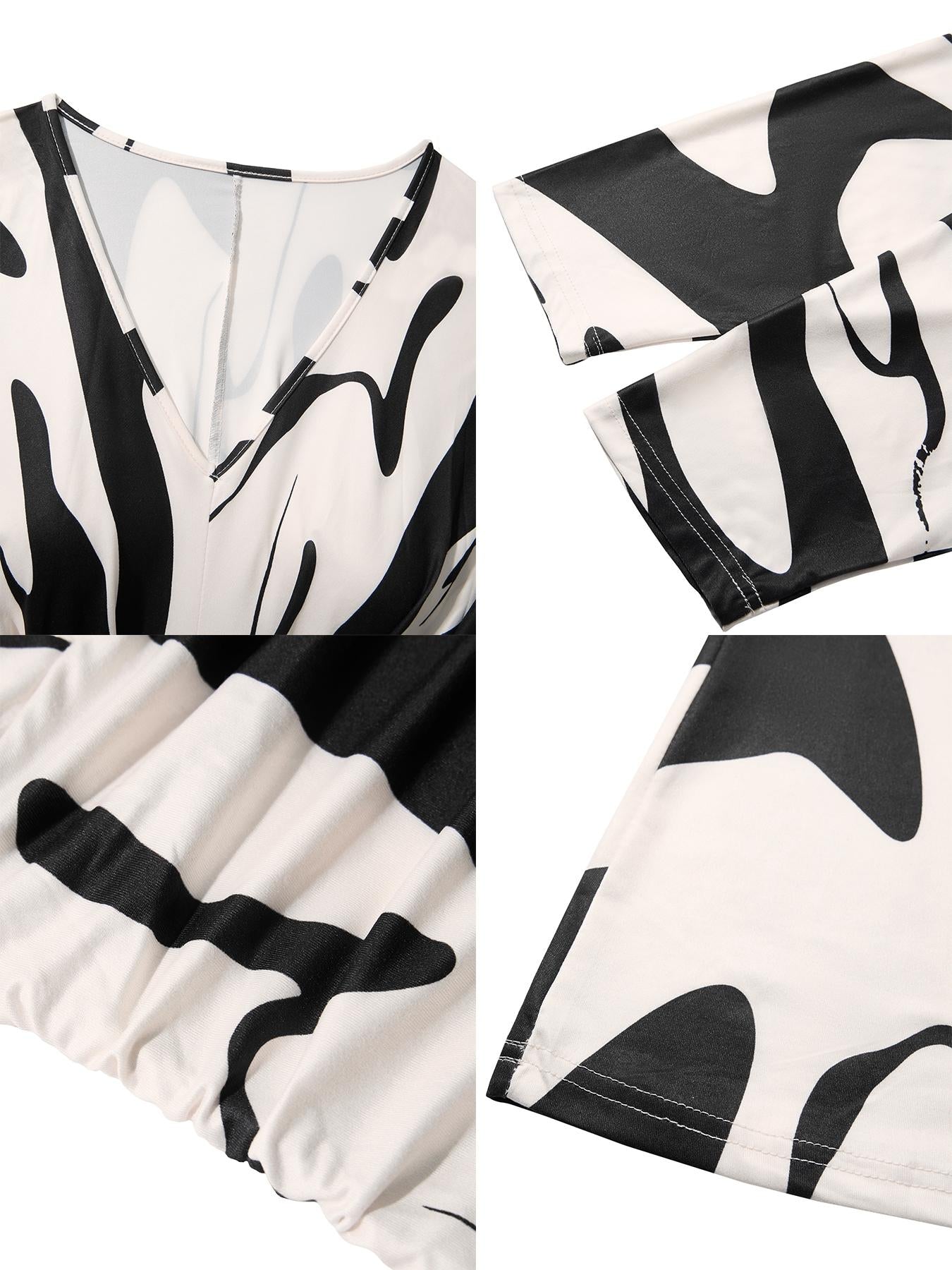 ✨Autumn Elegant Sexy Women's Geometric Print Dress✨-Plus Size Deep V Neck Batwing Sleeve Slim Fit Long Dress for Fall Season-ABB8